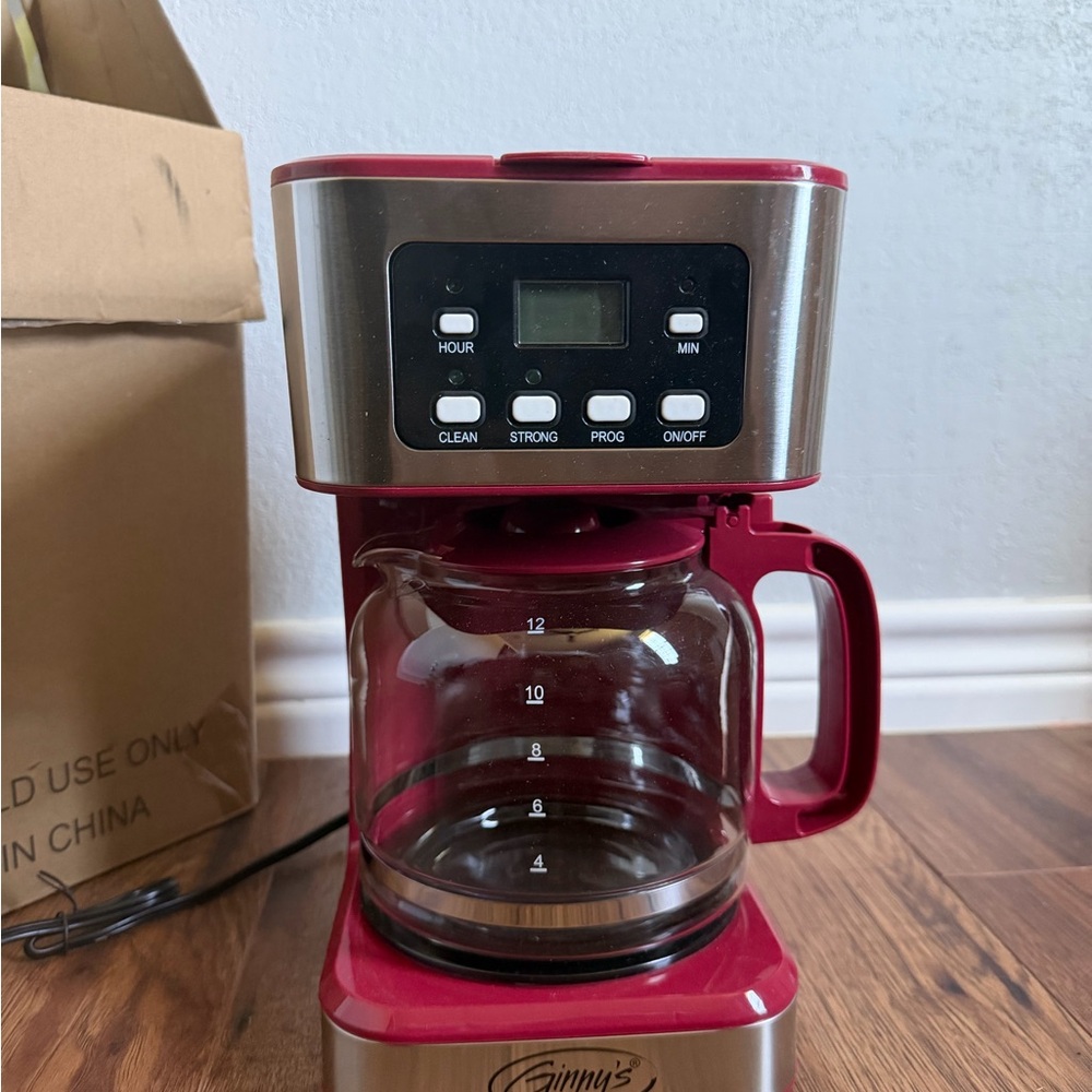 Brand new !Red Ginny’s  Coffee Maker with Glass